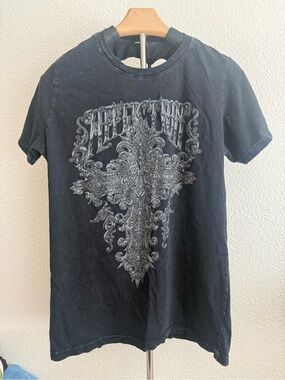 Women’s Black Short Sleeve Tee with Ornate Cross Graphic
